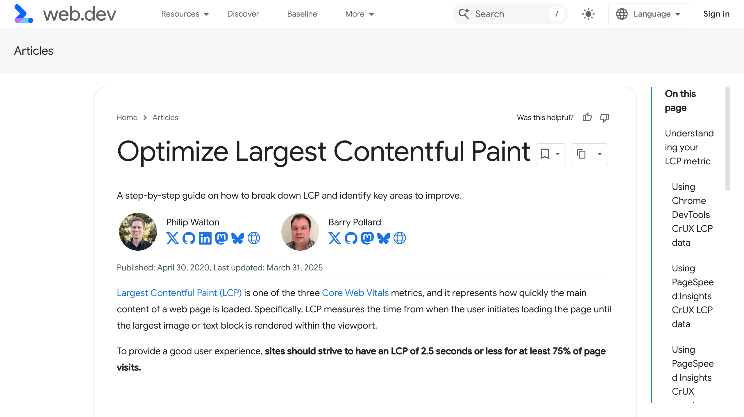 Google web.dev Optimize Largest Contentful Paint guidance