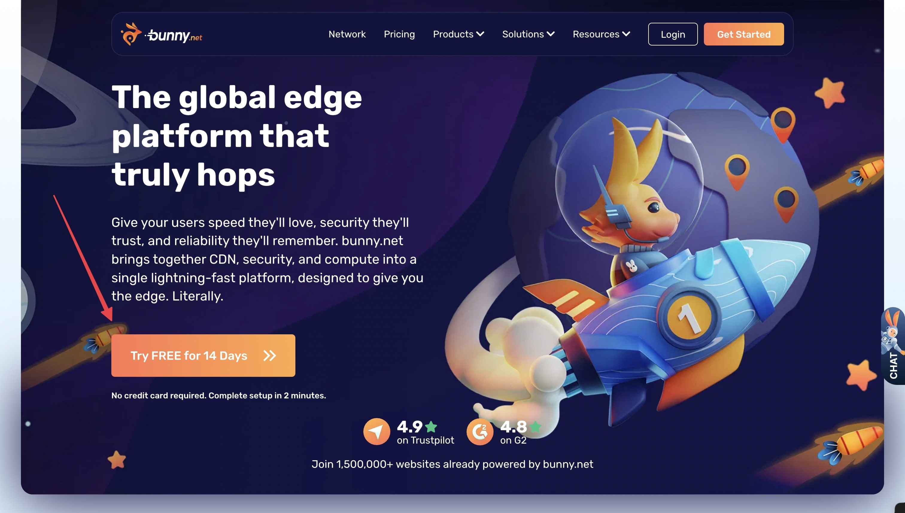 BunnyCDN homepage with "Try for FREE" button